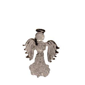 Miniature Clear Glass Christmas Angel Praying Halo Gold Trim Ornament